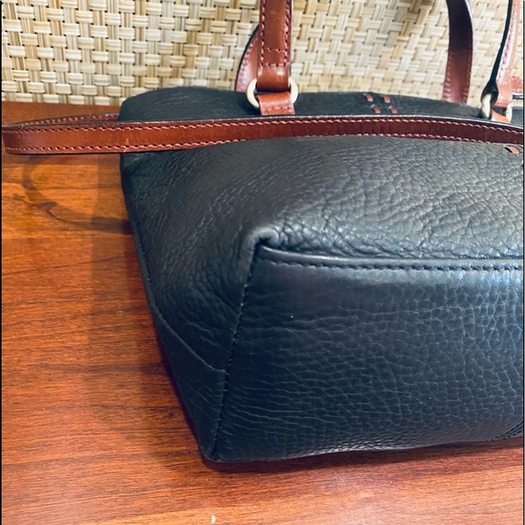 🌟2xHP🌟VTG 2000s Black & Brown Top Handle Pebbled Leather Crossbody Bag Fossil - Picture 14 of 14